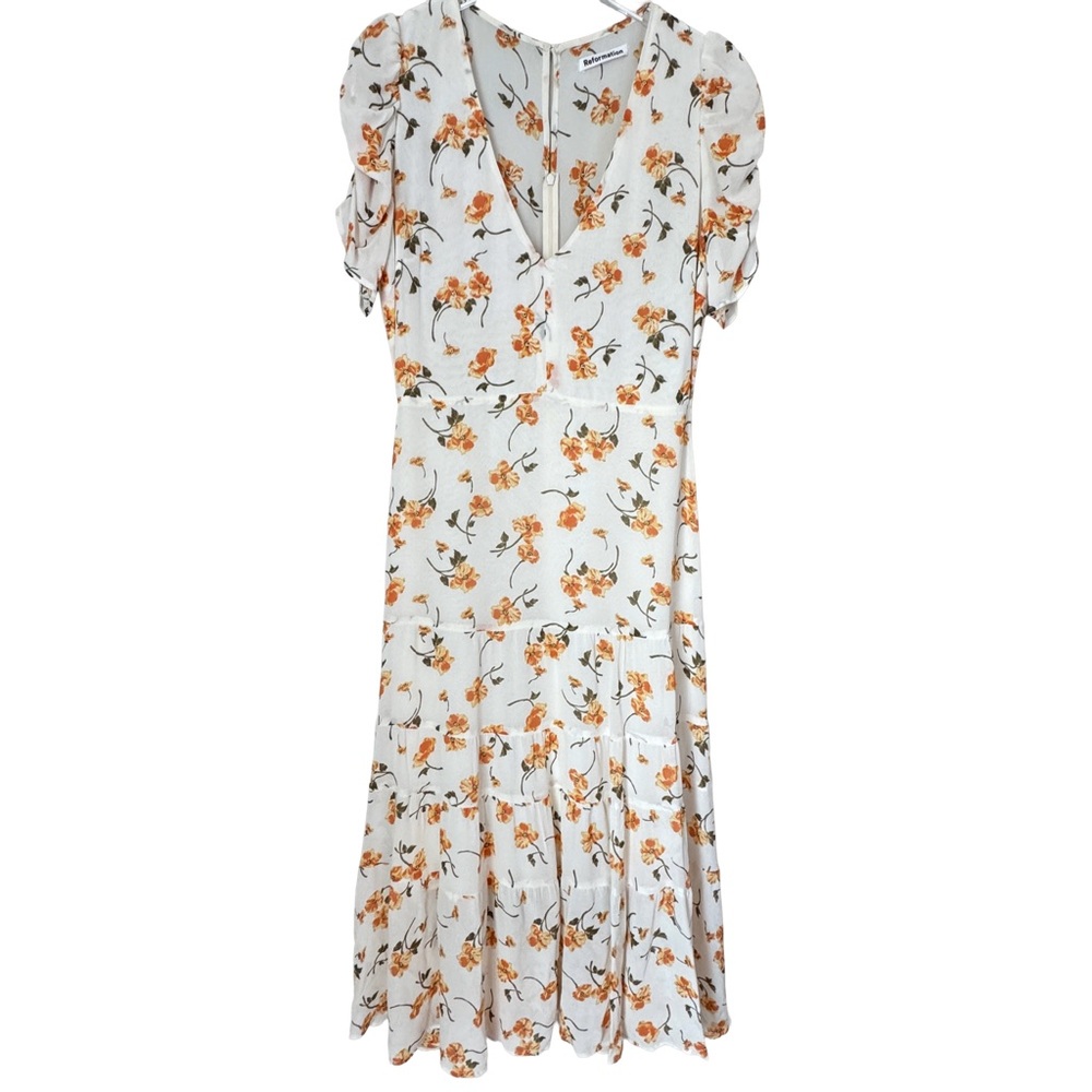 Reformation Cosa Midi Dress Limonada Floral Sz 10 Cottagecore Romantic Feminine